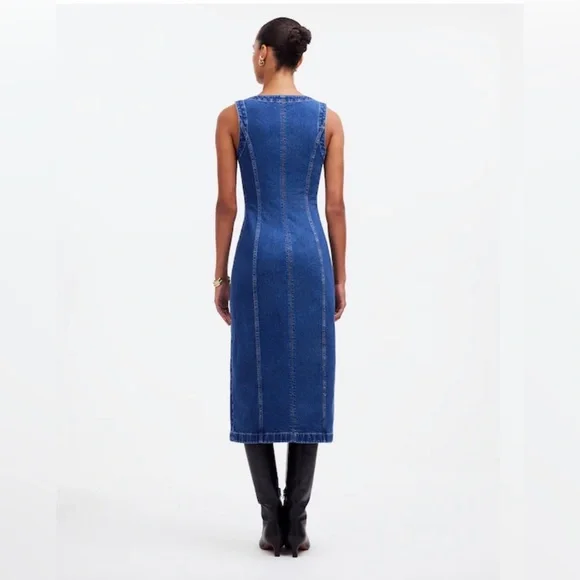 Madewell Denim V-Neck Sleeveless Midi Dress Size 6 - Picture 6 of 7